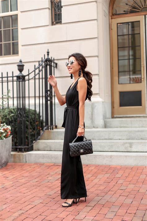 wedding guest outfit chanel flap|black jumpsuit petite wedding guest outfit.